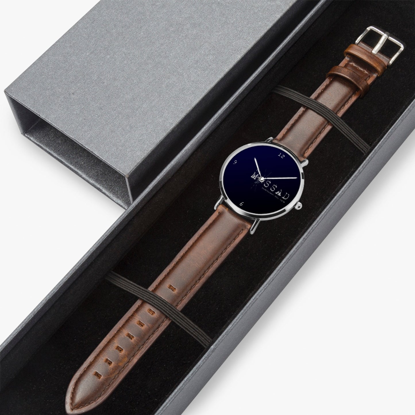 Intelligence With Style Ultra-Thin Leather Strap Quartz Watch (Silver)