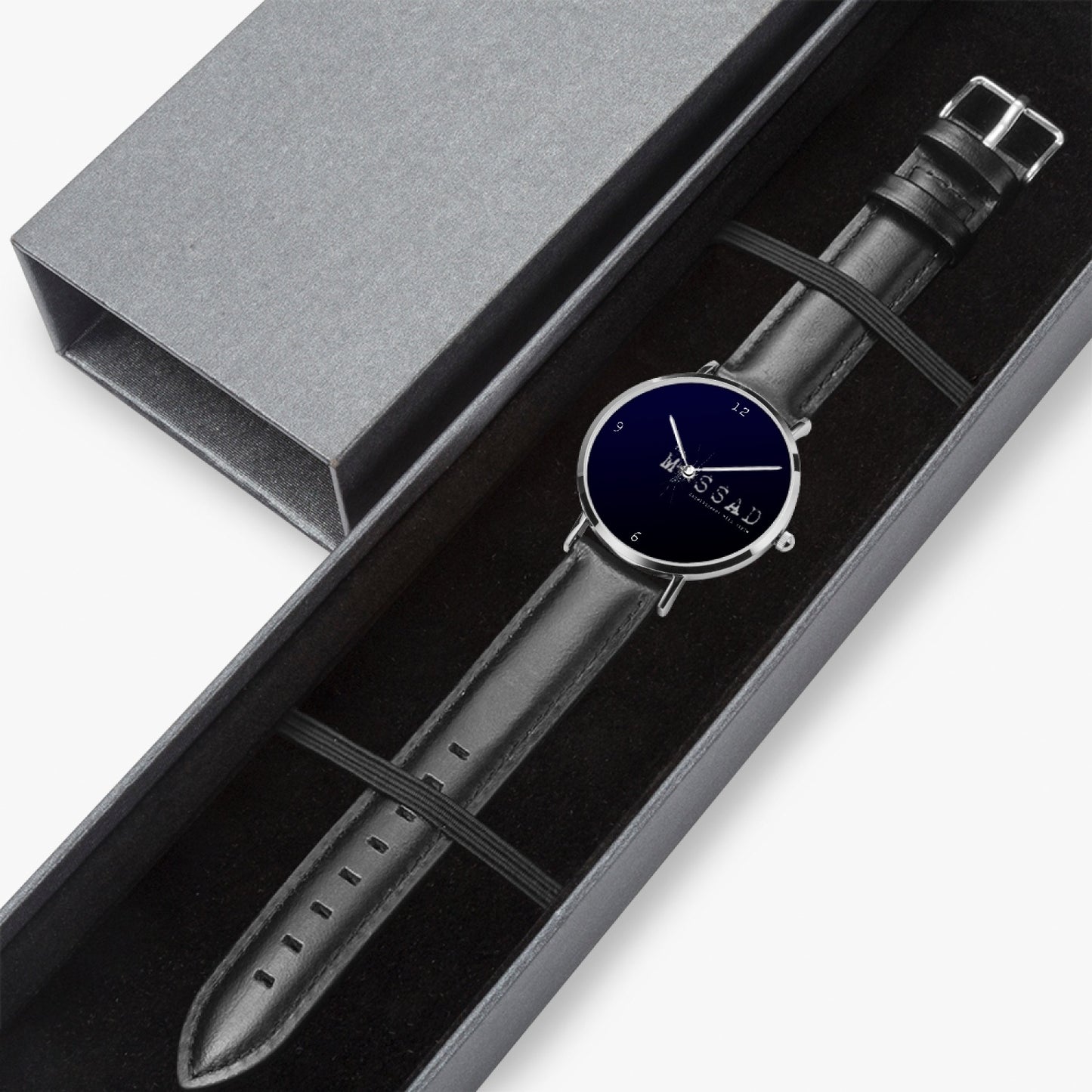 Intelligence With Style Ultra-Thin Leather Strap Quartz Watch (Silver)