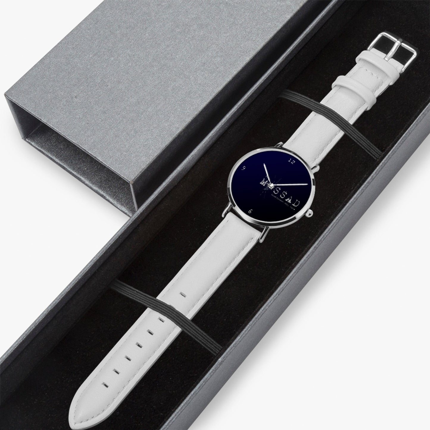 Intelligence With Style Ultra-Thin Leather Strap Quartz Watch (Silver)
