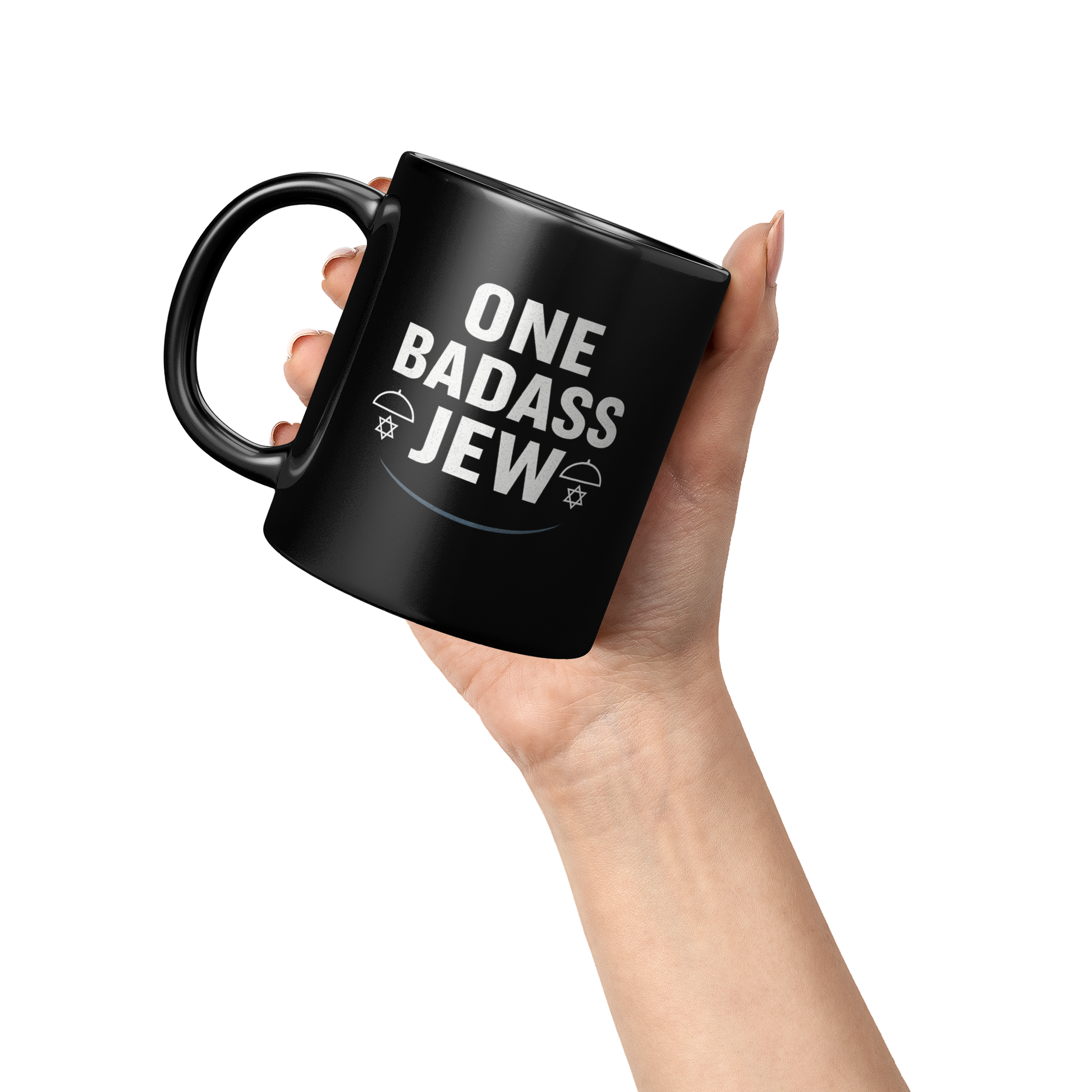 One_Badass_Jew_Black_Mug_11oz_Lifestyle_Raised_Hand_LH_Mockup.png
